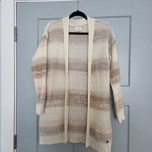 Numph Neutral Ombre Knit Open Front Cardigan Small Soft Cozy Longline Sweater